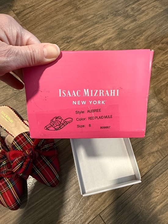 Isaac Mizrahi Red Plaid Bow Slip-On Mules Size 8 NWT